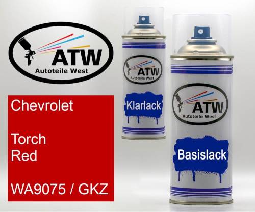 Chevrolet, Torch Red, WA9075 / GKZ: 400ml Sprühdose + 400ml Klarlack - Set, von ATW Autoteile West.